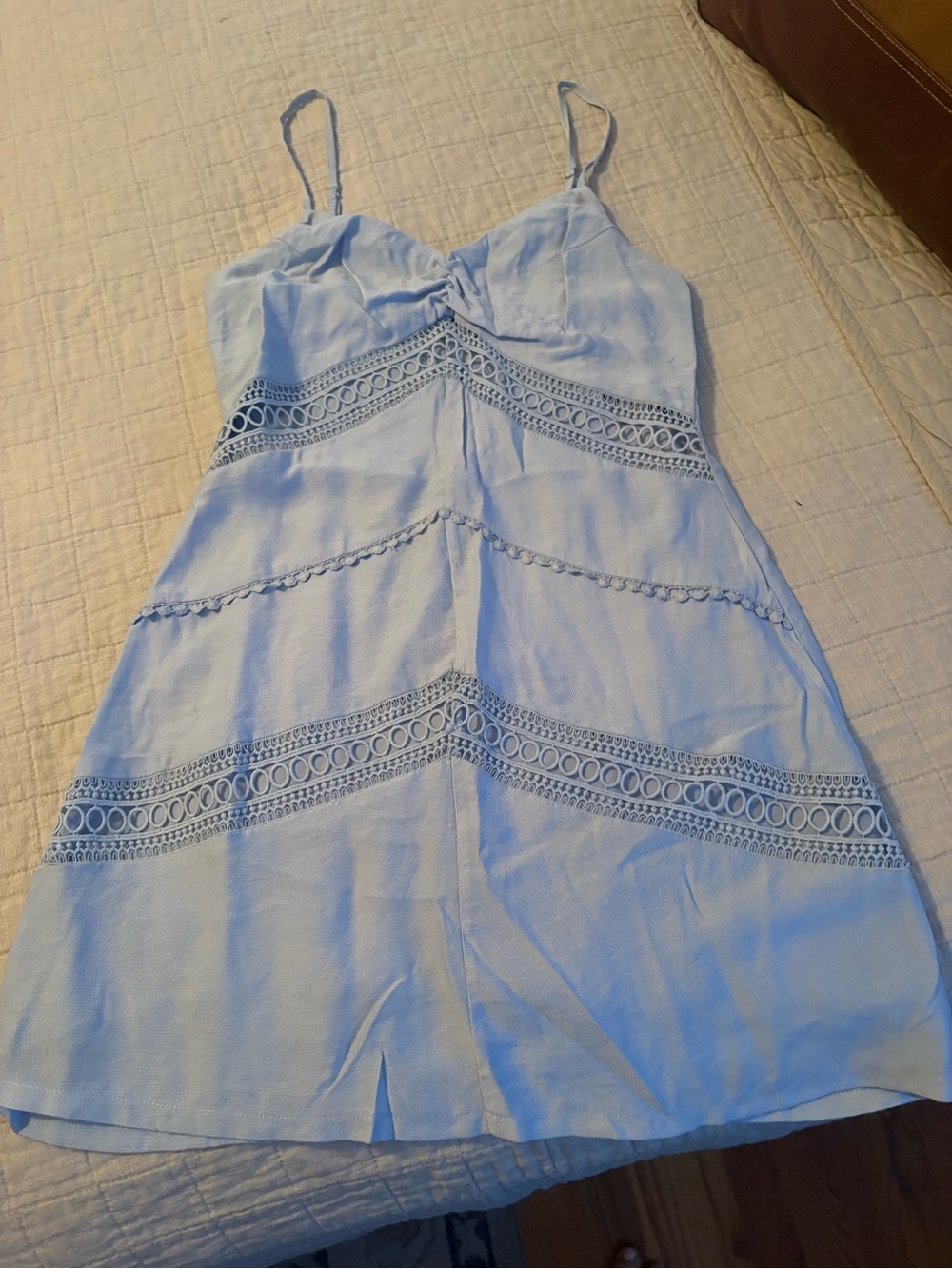American Threads Powder Blue Lace-Trim Spaghetti Strap Mini Dress - Picture 3 of 4